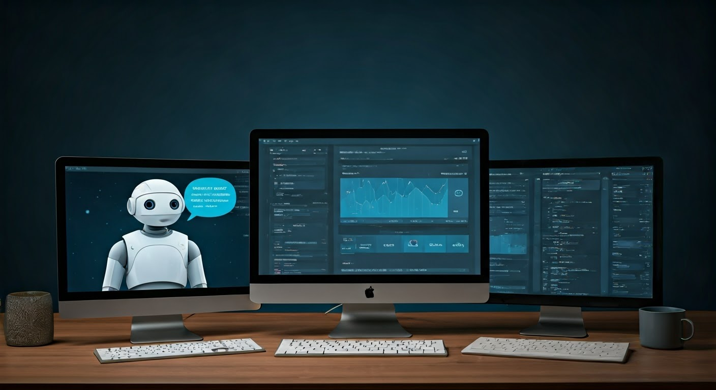 Collage of AI tools in workspace