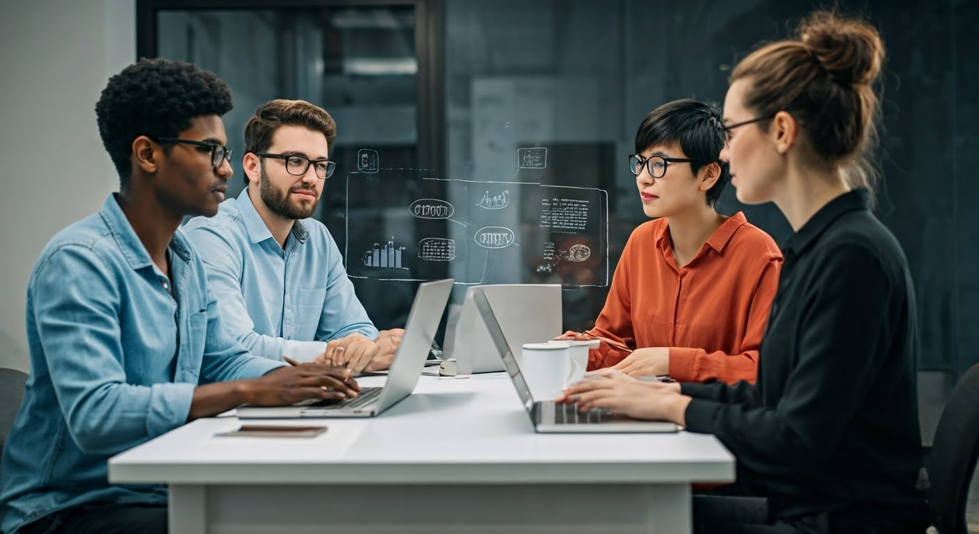 Marketing team discussing social media